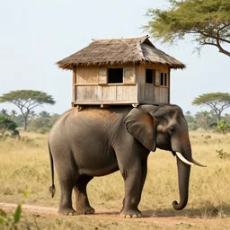 an elephant with a big house on its back