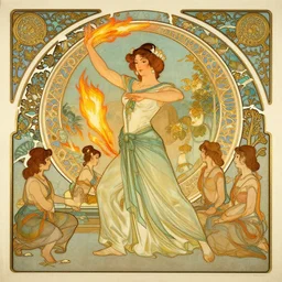 art nouveau still of Princess Ursa performing a firebending healing session