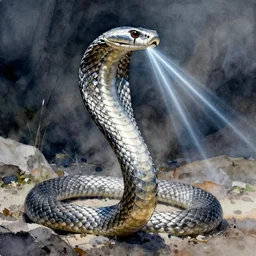 cobra snake, pinterest, artstation trending, behance, watercolor, by coby whitmore, silver, laser light,