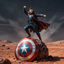 dr strange dancing on top of captain America's shield on mars