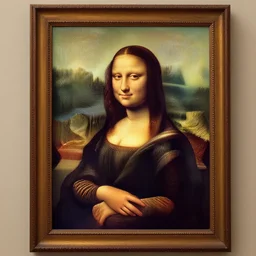 framed oil painting of Mona Lisa by Leonardo Da Vinci but Mona Lisa is using an iPhone to take a selfie
