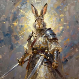 rabbit ancient warrior - swordsman, brush strokes, oil painting, greg rutkowski