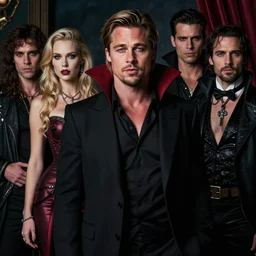 majestic humble long brown haired slick, no beard!!!, 2 5 y / o brad pitt as vampire!!! louis du point du lac portrait, atmospheric lighting, painted, voluptuous, menacing, intricate, volumetric lighting, rich deep colours masterpiece, sharp focus, ultra detailed, by leesha hannigan, ross tran, thierry doizon, kai carpenter, ignacio fernandez rios