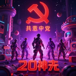 hyper detailed neo-surreal neon purple and red communist propaganda poster of space workers from the 2070s sharp cinematic lighting 8k wide angle shallow depth of field