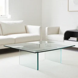 beautiful glass table in a modern luxurious zen white minimalist brick livingroom