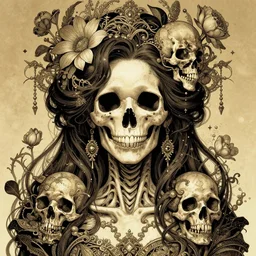 a beautiful detailed front view portrait of a corpse woman with ornate growing around morphing into skull, ornamentation, flowers, elegant, beautifully lit, artgerm, joshua middleton comic cover art,