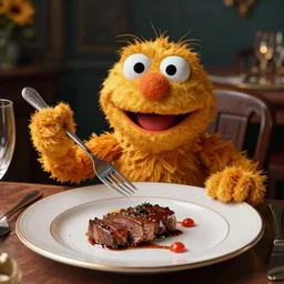 person eating a muppet on a dinner plate