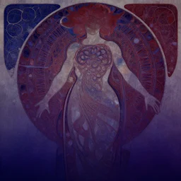 the brittle. digital painting, vertical, intricate, beautiful, detailed, grunge, illustration, abstract art by mucha, trending on artstation. blue, dark red and dark purple color scheme, gradient darker to bottom