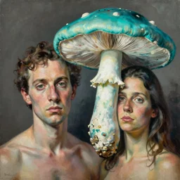 high quality high detail painting by lucian freud and jenny saville, hd, mushroom head, turquoise