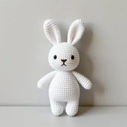 minimalistic crocheted plush toy of a white bunny