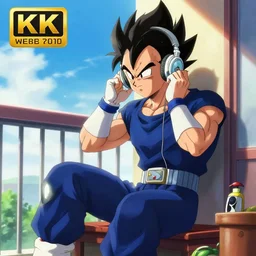 vegeta sitting on a balcony while listening to music, anime key visual, aesthetic, trending on artstation, 8 k
