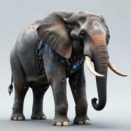 hyper realistic cybertronic elephant. high details of body and face. complex realistic mechanical body. blue led. cyberpunk style, natural realistic render, trending on art station, 8 k render alan lee, by artgerm.