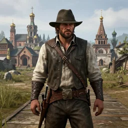 arthur from rdr 2 in russian city toliatty photorealism