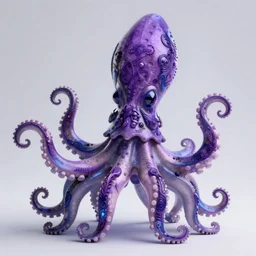 a photo of 8k ultra realistic evil purple squid, full body, intricate purple and blue tentacles, ornate