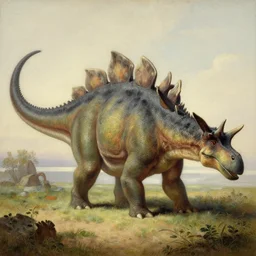 a detailed painting of a stegosaurus by charles knight