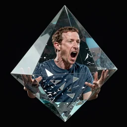 mark zuckerberg trapped in a space prism, his soul is broken into fragments by the prism, he is screaming, hyperreal, artstation