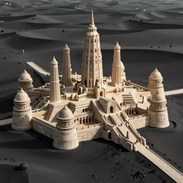 ethereal ancient buildings of an alien city in an desert of black sand, by edouard riou and anno finstark, trending on artstation 2d artwork