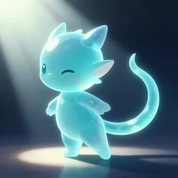 cyan translucent cute spirit axie slap enemy by tail, fantasy, studio ghibli, clean cel shaded vector art, cinematic lighting, volumetric lighting, smooth, sharp focus, highly detailed, render in unreal engine 5, artstation, deviantart, behance, trending, epic composition, octane, light rays, award - winning