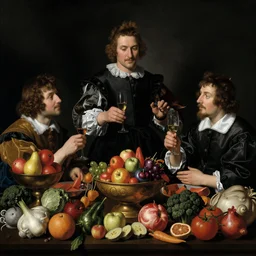 victorian thanksgiving feast, fruit and vegetables, black background, vanitas, still life by giuseppe arcimboldo and pieter claesz, a flemish baroque by jan davidsz. de heem and jan van kessel the younger, dutch golden age, pinterest, rococo, hd, intricate high detail masterpiece