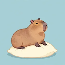 a capybara studying on top of a pillow, pastel, minimalistic, digital art.
