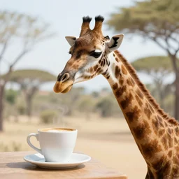 giraffe having coffee