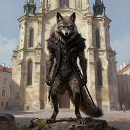 werewolf in the city lviv church of st. elizabeth, portrait, highly detailed, full body, digital painting, trending on artstation, concept art, sharp focus, illustration, art by artgerm and greg rutkowski and magali villeneuve