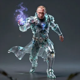 a portrait of a putin magician with blood on face in glass armor releasing spell, full height, moving forward, cyberpunk concept art, trending on artstation, highly detailed, intricate, sharp focus, digital art, 8 k