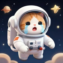 cat astronaut in space, the cat is crying, 8 k, cute