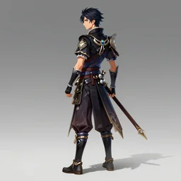 Full body profile of Male Victorian Gothic Samurai Genshin Impact character, hd, intricate,8k, digital art