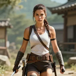 Lara croft as samurai:: photorealistic::1 direct sunlight::1