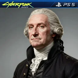 portrait of george washington, screenshot from cyberpunk 2 0 7 7 ps 5 game, cinematic, cell shaded, unity engine, 8 k, futuristic, vibrant