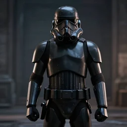 a stormtrooper in black armor, 8 k, cinematic lighting, shallow depth of field, raytracing,
