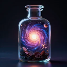 “the universe contained in a bottle, insanely detailed, unreal render, dramatic light”