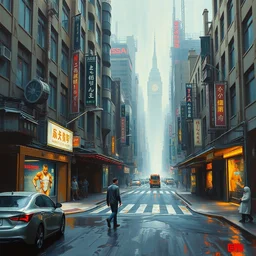 futuristic street scene, brutalist, highly detailed oil painting, impasto brush strokes, soft light, 8 k, cyberpunk colour palette, dramatic composition, dramatic lighting, sharp focus, concept art, masterpiece, by adrian ghenie and jenny saville and zhang jingna
