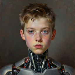 amazing portrait of a beautiful cyborg boy, oil painting. HD