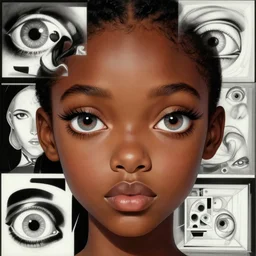 eyes!! a black girl!! with many eyes!, surreal art by colin christian and junji ito and mc escher and ian miller, faberge eyes, trypophobia! eyes, eyes everywhere, symmetry, eyes!, homicidal eyes, ( hypnotic optical illusion )!, ornate and intricate, chet zar, highly detailed, infinite intricacy