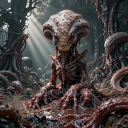 world of fleshy, alien, slimey, oily, greasy alien life, landscape photograph