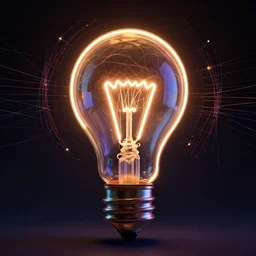 generative art, neon light bulb, string art, janusz jurek, 4k HDR