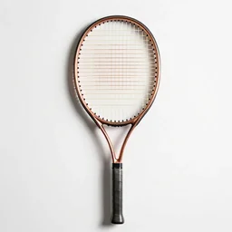 copper tennis racket, professional product shot, isolated on a pure white background, centered, entire object in frame, sharp focus, soft studio lighting