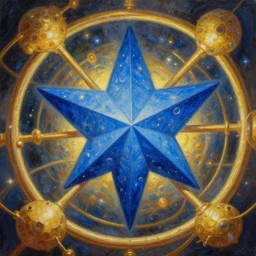 a giant blue star inside a golden artificial megastructure, highly detailed artwork, oil painting