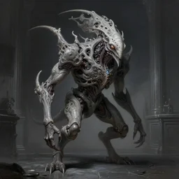 professional concept art portrait! of a terrifying! mechanical predatory! fractal! species in a dark room by artgerm and greg rutkowski. an intricate, elegant, highly detailed digital painting, concept art, smooth, sharp focus, illustration, in the style of cam sykes.