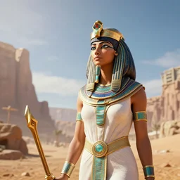 character concept art of the egyptian high priestess isis aset, screenshot from horizon zero dawn, 4 k uhd, octane render