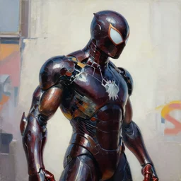 greg manchess portrait painting of an armored dark liquid iron spiderman as overwatch character, medium shot, asymmetrical, profile picture, organic painting, sunny day, matte painting, bold shapes, hard edges, street art, trending on artstation, by huang guangjian, gil elvgren, ruan jia, greg rutkowski, gaston bussiere
