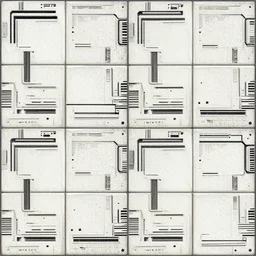 dystopian floor tile texture, brutalist, retrofuturism, white and black, clean, highly detailed, trending on artstation, seamless texture