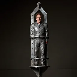 Photo of Nicholas Cage imprisoned in a medieval gibbet of metal XF IQ4, f/1.4, ISO 200, 1/160s, 8K, in-frame