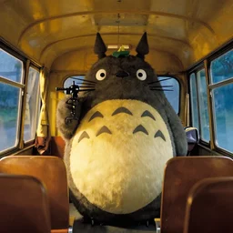 movie still harry potter inside yellow cat bus from totoro