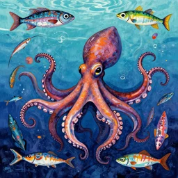 aquatic octopus squid fish by beeple, artgerm, aaron horkey, amanda sage, bauhaus, salvador dali, bernie wrightson, bruce pennington, frank, stella, anne stokes, alena aenami, angus mckie, alex grey, akira toriyama, arthur adams, andre masson, brian despain. abstract, artstation, design 4 k, native, hd