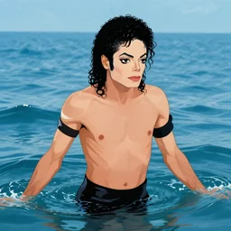 michael jackson emerges from the sea in the style of an athena print from the 1 9 7 0 s