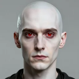 portrait of lord voldemort, a 4 0 - year - old bald man, with a white complexion, wide, cat - like scarlet eyes, without nose, and a thin mouth, hyper realistic face, beautiful eyes, character art, art by mark brooks, hyperdetailed, cryengine, trending on artstation, digital art