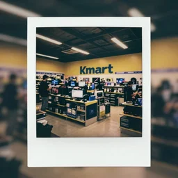 liminal polaroid of a kmart electronics section at night, art by tim hildebrandt, high depth of field, hd, 4 k